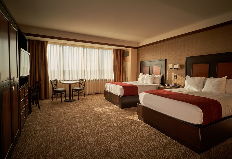 Casino hotel guest room with two queen beds